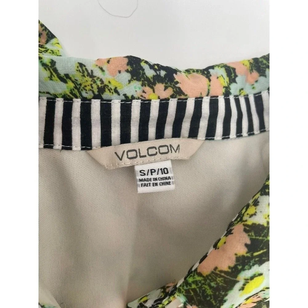 Volcom Mini Dress Womens‎ Small Green Floral Sleeveless Cottagecore Pastel Artsy